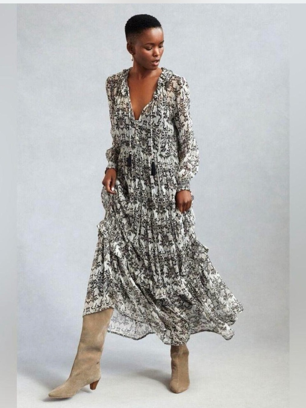Anthropologie Marais Printed Chiffon Maxi Dress XS